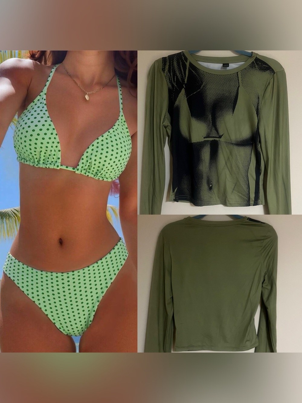 SHEIN Green & Black Bikini T-shirt